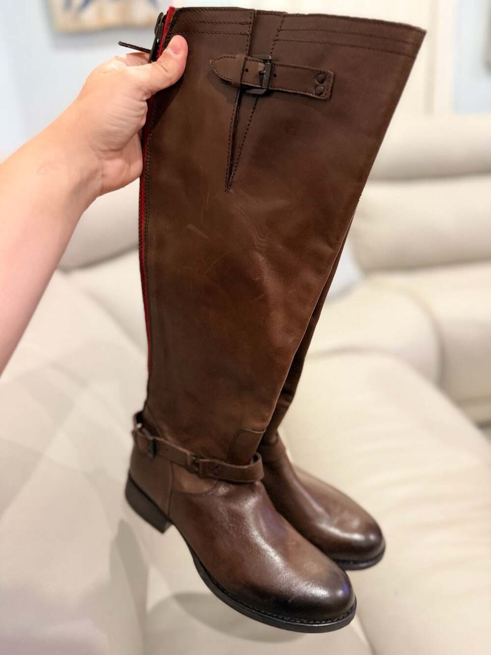 Steve Madden Rex Brown Leather Zip Knee High Riding Boots